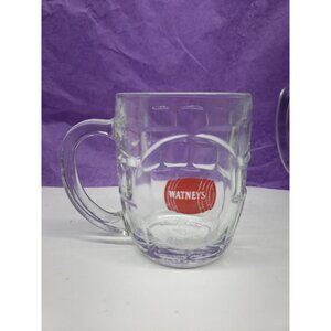 Vtg Beer Mug Heavy Dimpled Handled Clear Glass Crown England Watneys 8 Oz.